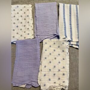 Aden & Anais Set of 5 Cotton Muslin Burp Cloths Swaddle Wrap Nursing Cover nwot